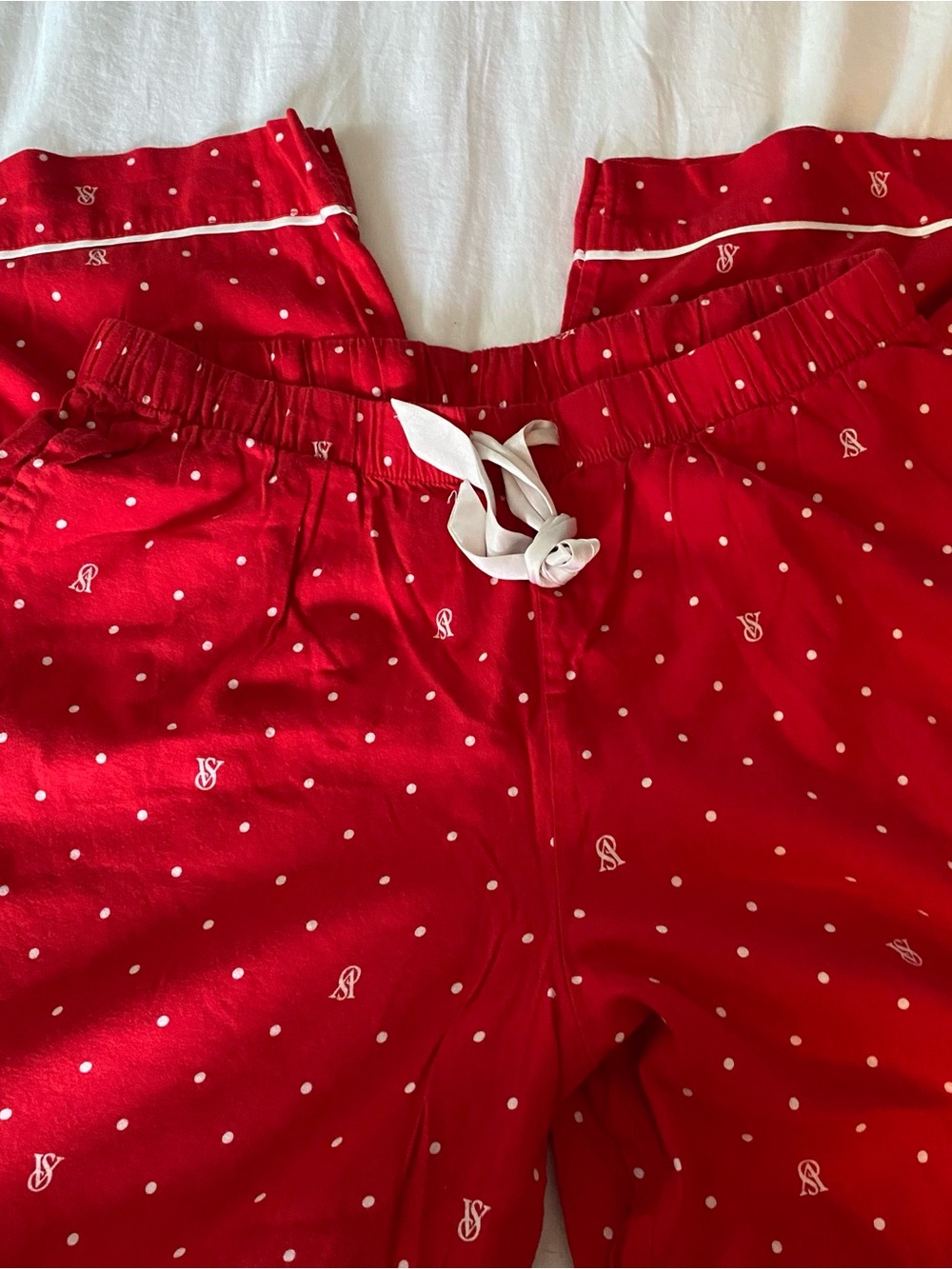Victoria's Secret Pajama Pants Women's S Red White Polka Dots Drawstring Leisure